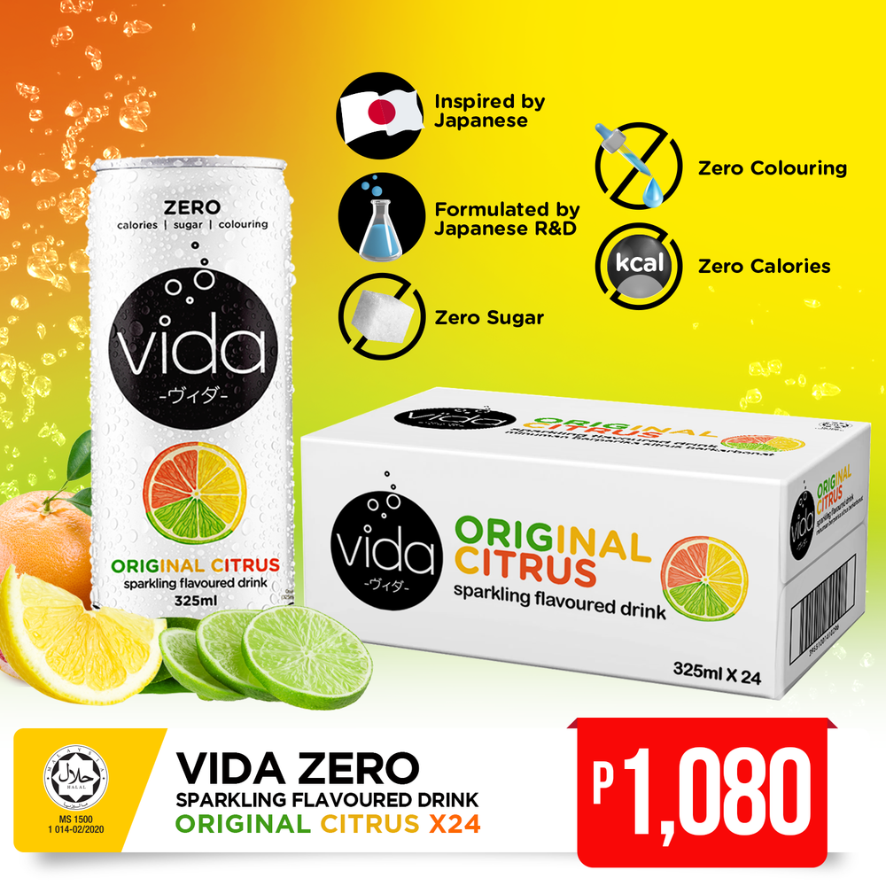 Order Now: Vida Zero- Original Citrus Sparkling Drink (325ml x 24)