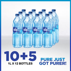 Order Now: SIP PURIFIED WATER - 10+5 (10 Cases 1L + FREE 5 Cases 500ML )