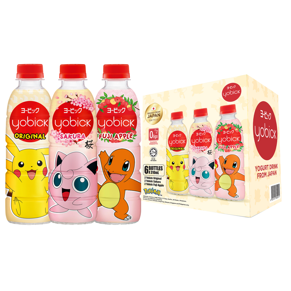 YOBICK YOGHURT DRINK POKEMON -Box of 6 (2 Sakura, 2 Original, 2 Fuji Apple)