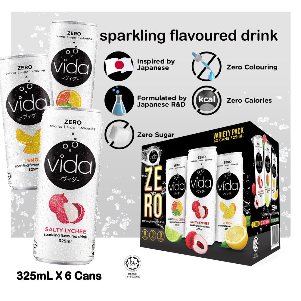 Order Now: Vida Zero x 6 (2cans Salty Lychee, 2cans Original Citrus, 2cans Lemon)