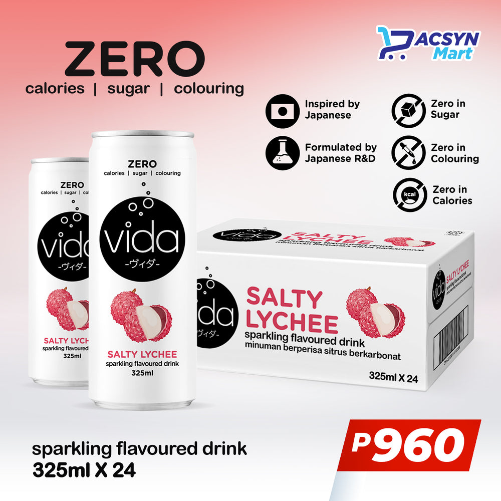 
                
                    Load image into Gallery viewer, Order Now: Vida Zero- Salty Lychee Sparkling Drink (325ml x 24)
                
            
